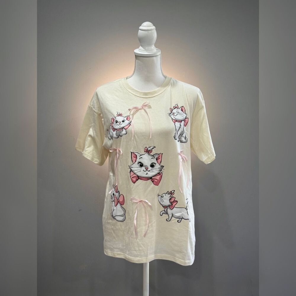Cream Disney Aristocats Marie Bow Tie Tee Size S Like New